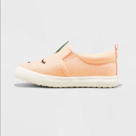 Cat & Jack Fruit Print Orange Glittery Slip On Sneakers Size 11 - Picture 4 of 6